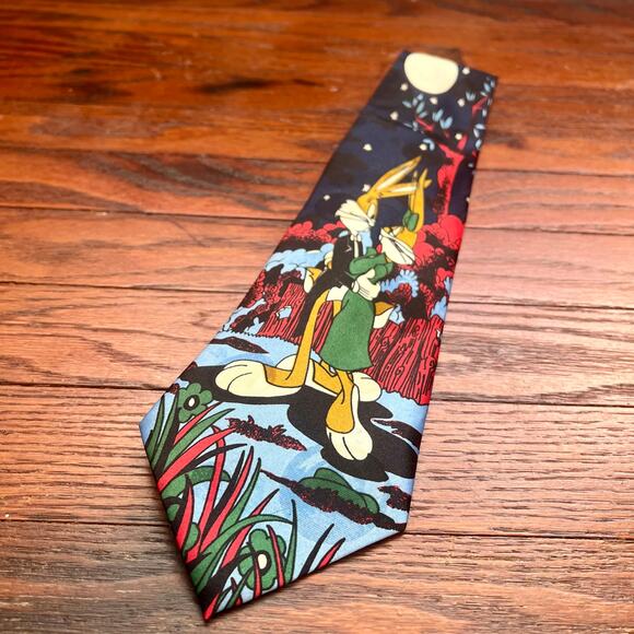 Vintage 90s Y2K MAN ROAD Looney Tunes Bugs Babs Bunny Neck Tie - Picture 2 of 4